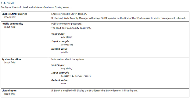 screenshot of Find section 1.4 SNMP and apply the appropriate information into the highlighted boxes.